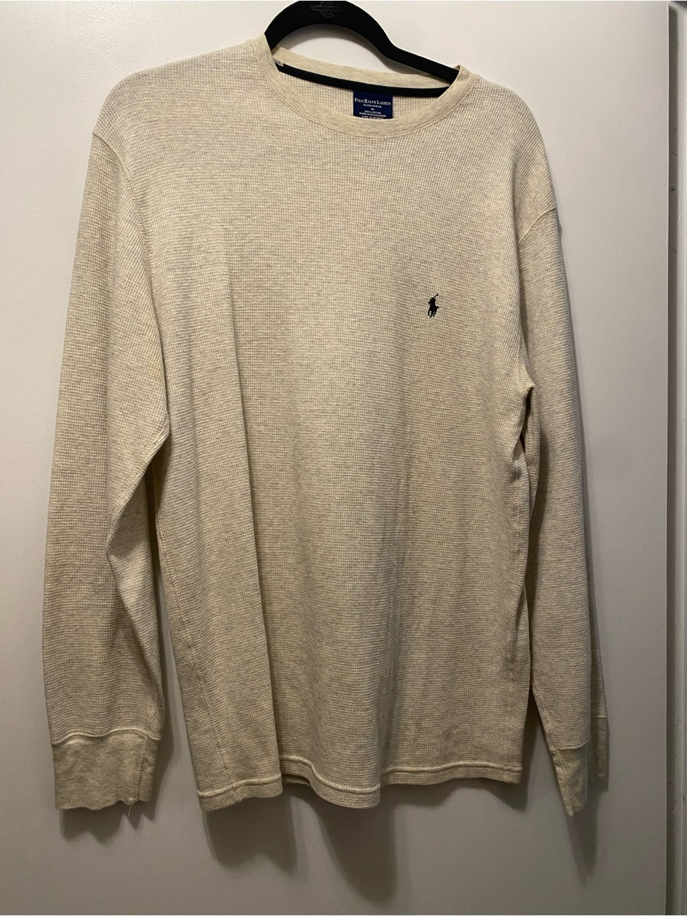 Polo by Ralph Lauren Men's Cream Thermal Crewneck Sweater with Navy Pony